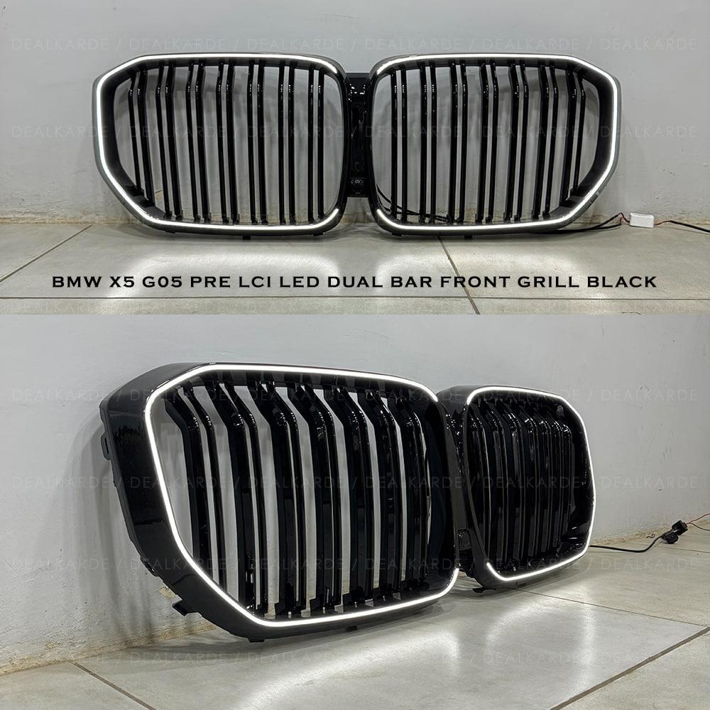 Dual Bar LED Glossy Black Front Grill Compatible For BMW X5 G05 Pre LCI 