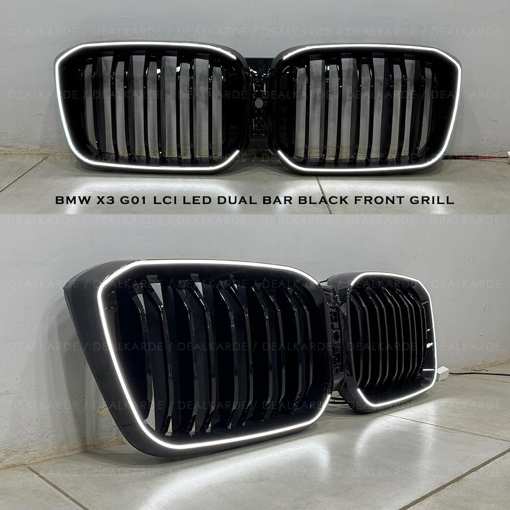 Dual Bar Glossy Black LED Front Grill Compatible For BMW X3 G01-X4 G02 LCI 