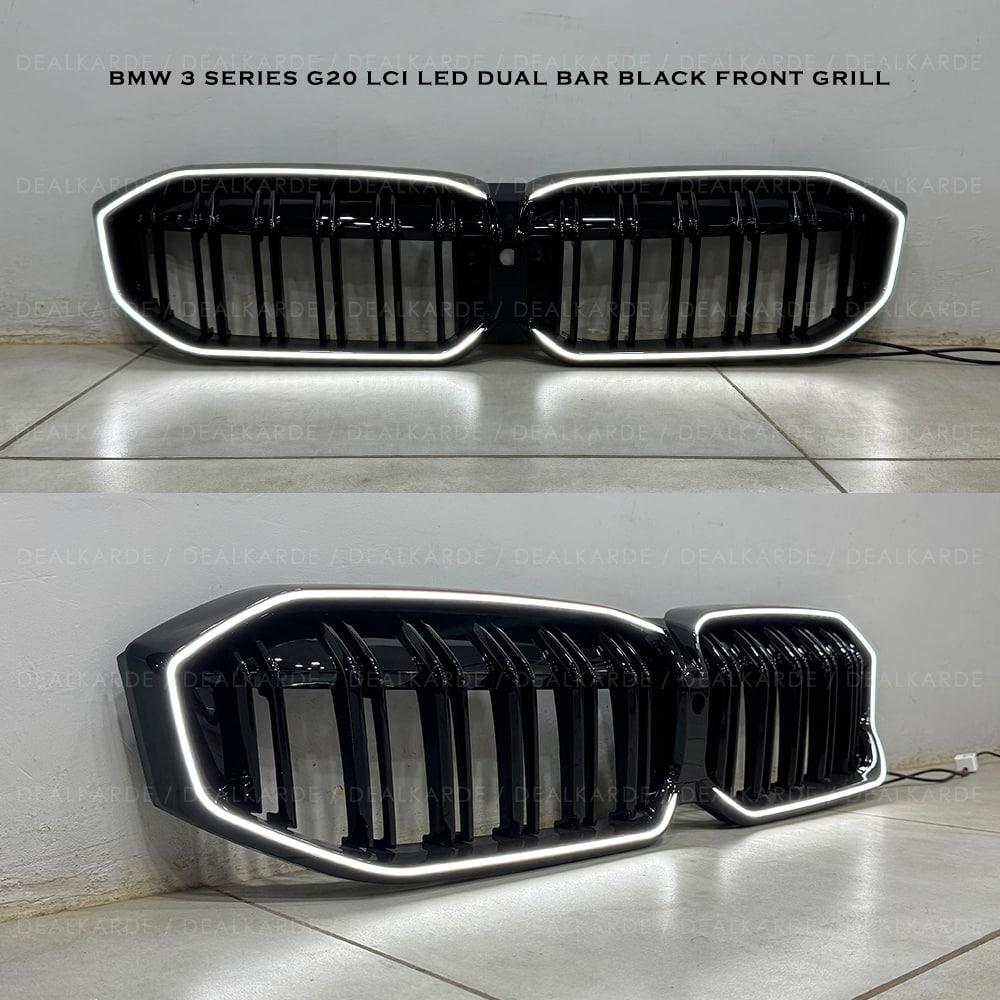 Dual Bar Glossy Black Front Grill Suitable For BMW 3 Series G20 LCI LED 