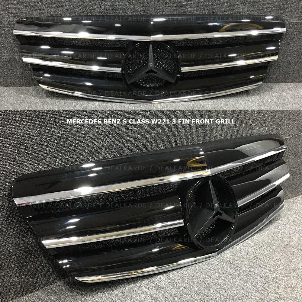 3 Fin Glossy Black Front Grill Comaptible For Mercedes Benz S Class W221 