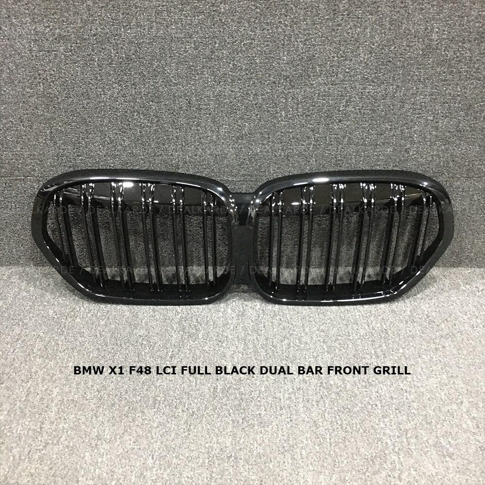  Dual Bar Full Black Front Grill Compatible For BMW X1 F48 LCI